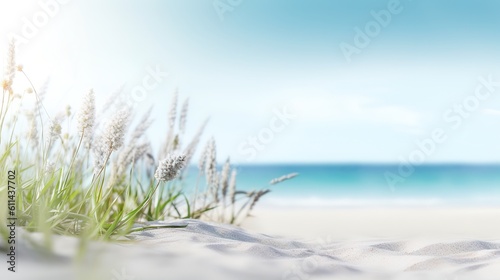 Summer beach with bokeh sun light blurry abstract background, with copy space