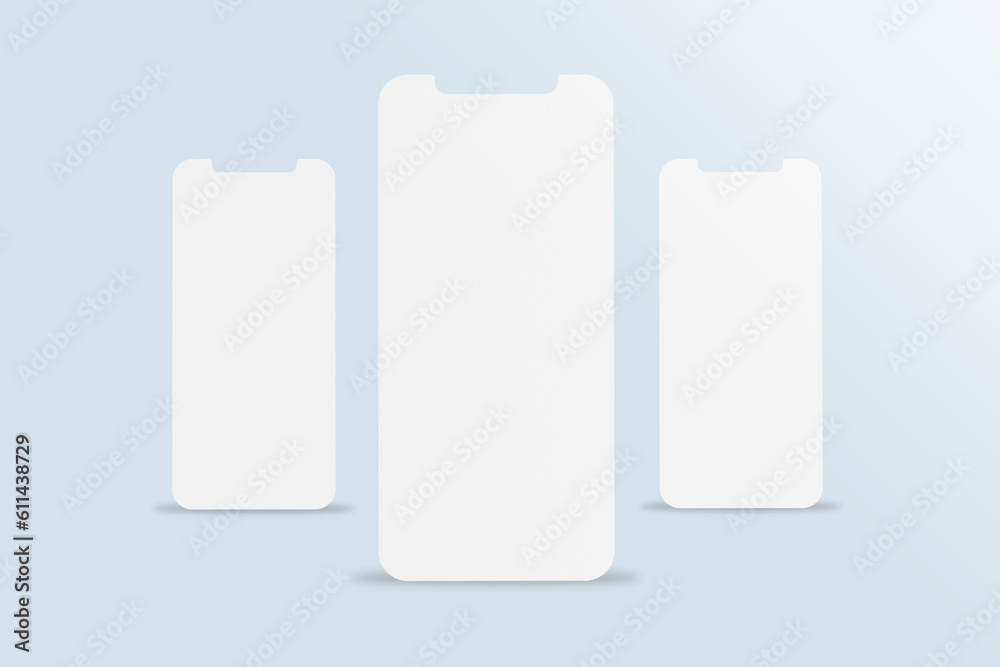 Blank space white realistic smartphone mockup. 3d mobile phone with blank white screen and UI elements. Modern cell phone template with isolated/ Blank space white realistic smartphone mockup. 3d mobile phone with blank white screen and UI elements. Modern cell phone template with isolated/