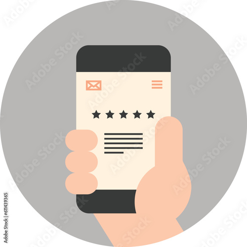 Hand Holding Smartphone. Customer Feedback, Social Insights, Case Study, and Testimonials Vector Illustration and Concept.