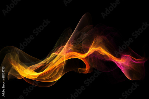 An image of an abstract neon wave shape with vibrant yellow and orange colors on a clean black background.