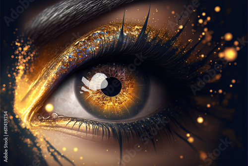 Auge mit Pupille in edlen Gold Farben, ai generativ