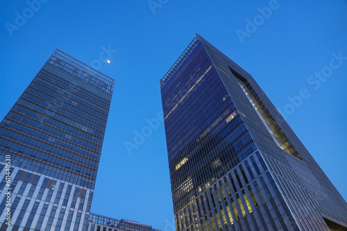 low angle view on office building at night