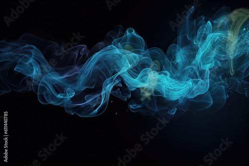Blue smoke flowing and swirling on black background. 