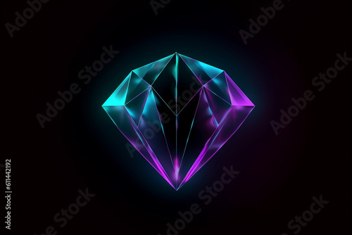 An image of a minimalist neon diamond shape with a gradient of yellow and cyan hues against a clean dark purple background. © ImageHeaven