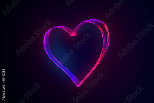 An image of a minimalist neon heart shape with bright purple and magenta tones against a clean navy blue background.