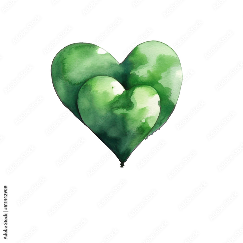 green heart in watercolor design isolated against transparent background