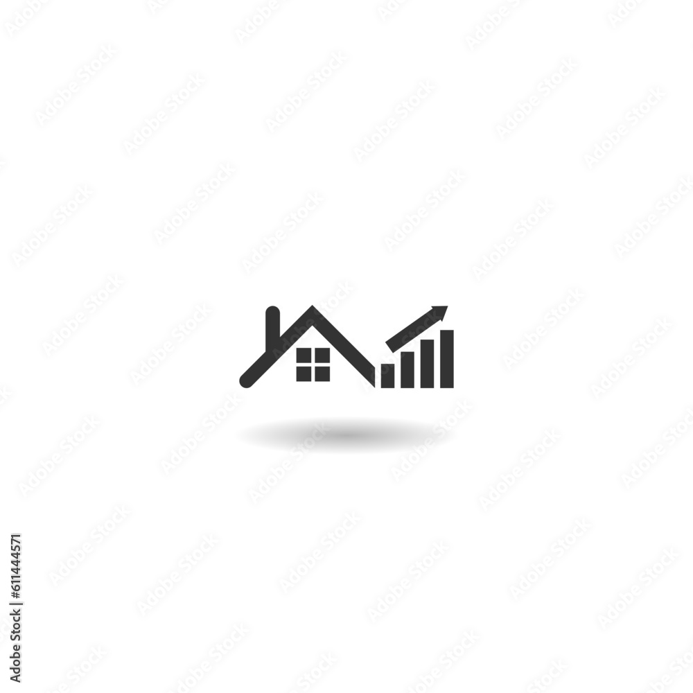 House price or value increase icon with shadow House price or value increase icon with shadow