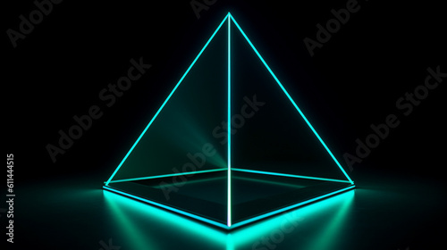 An image of a minimalist neon trapezoid with bright teal and cyan tones against a clean navy