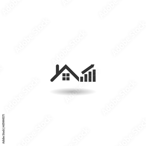 House price or value increase icon with shadow