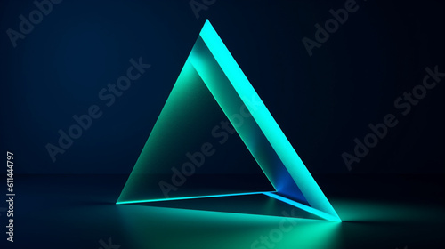 An image of a minimalist neon trapezoid with bright teal and cyan tones against a clean navy