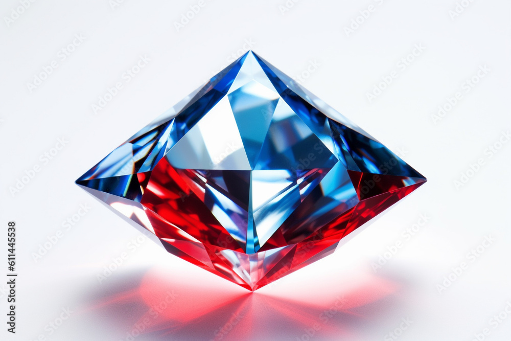 An image of a sleek neon diamond shape with alternating red and blue shades on a clean white background. An image of a sleek neon diamond shape with alternating red and blue shades on a clean white background.