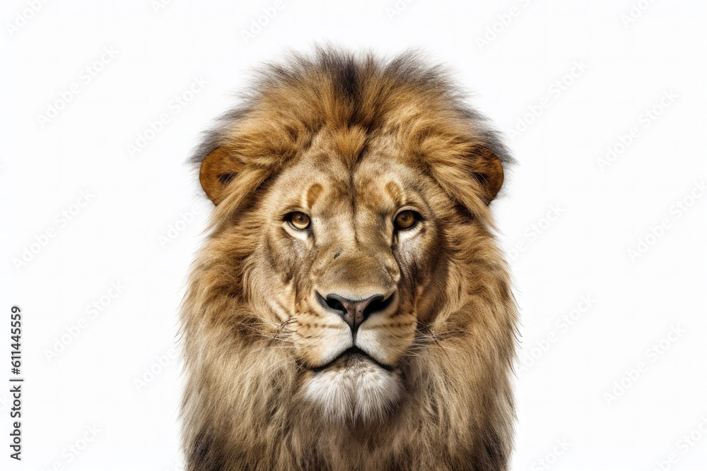 Wild lion on white background, wildlife concept. Generative AI Wild lion on white background, wildlife concept. Generative AI