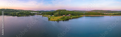 Panoramic view on the reservoir Bostalsee at Nohfelden in Germany.