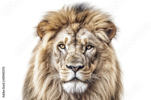 Wild lion on white background  wildlife concept. Generative AI