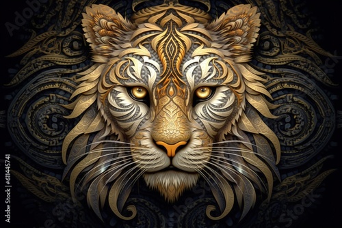 Tiger with golden details, wildlife concept. Generative AI