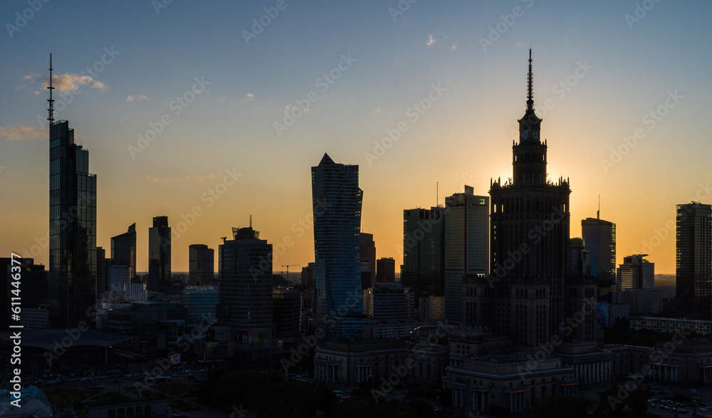 Warsaw Central Silhouette at Sunset