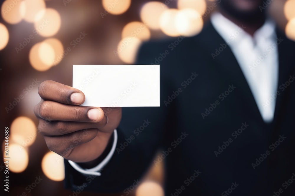 Business man holding white card, space to write, business concept, white background, digital illustration. Generative AI Business man holding white card, space to write, business concept, white background, digital illustration. Generative AI