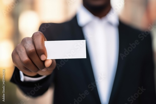 Business man holding white card, space to write, business concept, white background, digital illustration. Generative AI