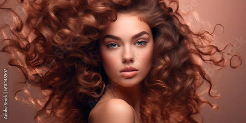 Beautiful young woman with shiny hair. Hair advertisement. AI generated © Tatiana 