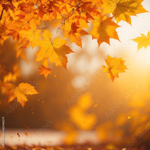 Flying fall maple leaves on autumn background. ai generative