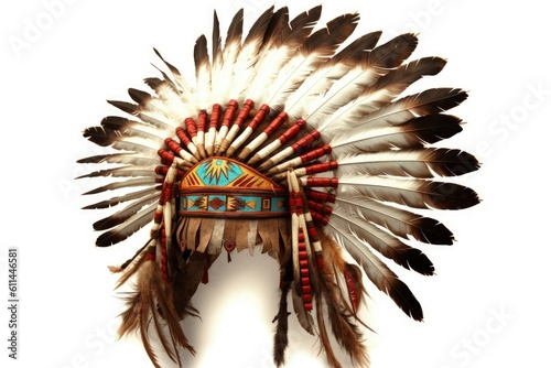 Indian headdress illustration, culture concept, white background. Generative AI