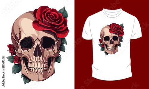 Vector composition wall art, with skull and rose