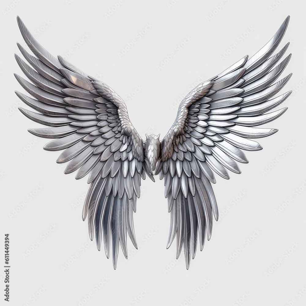 Fototapeta premium metal Angel Wings Mockup,isolated on white background,Generative AI.