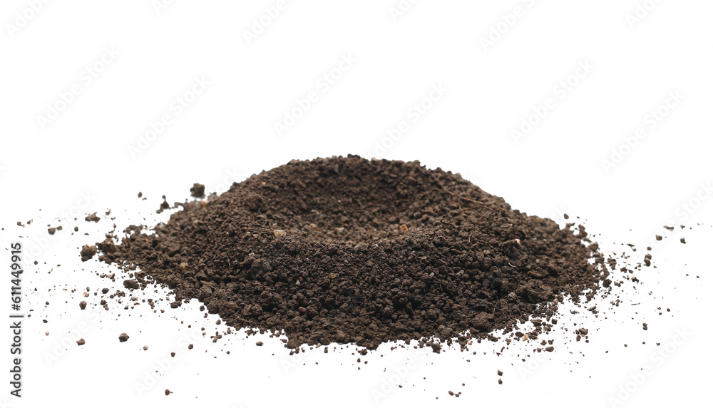Pile dirt, soil isolated on white, clipping path Pile dirt, soil isolated on white, clipping path