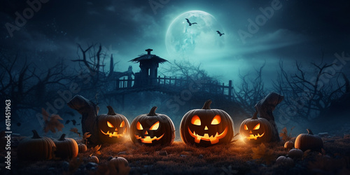 Halloween Nacht mit Kürbis und Gespenster, ai generativ