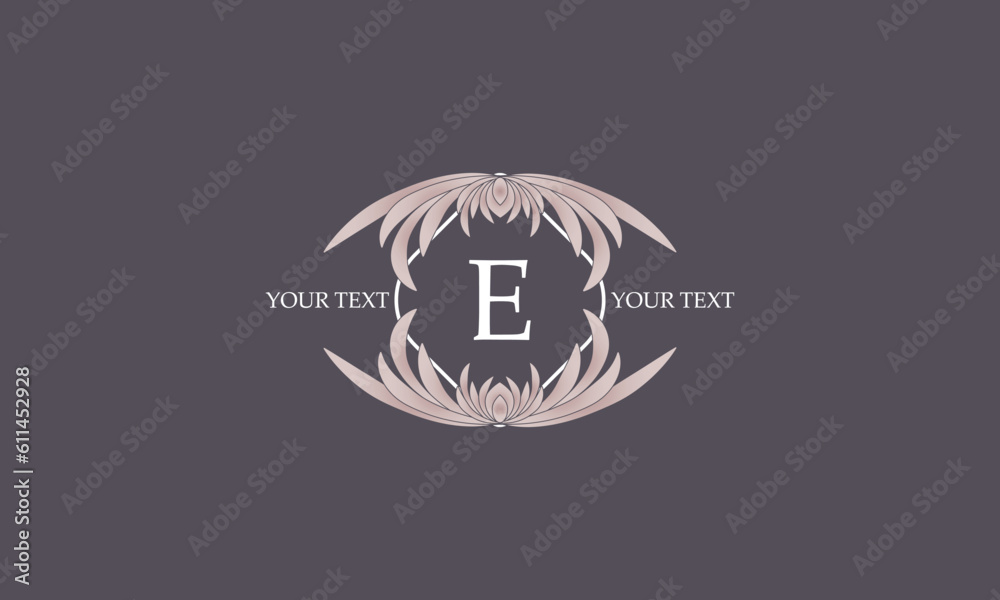 Floral monogram for cards, invitations, menus, labels with the letter E in the center. Graphic design for pages, business signage, boutiques, cafes, hotels. Floral monogram for cards, invitations, menus, labels with the letter E in the center. Graphic design for pages, business signage, boutiques, cafes, hotels.