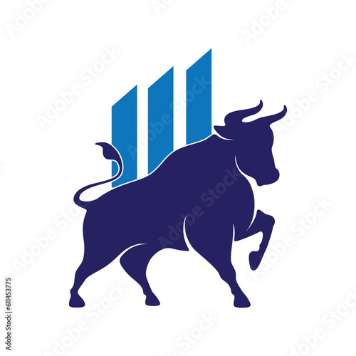 Financial bull logo design. Trade Bull Chart, finance logo. Economy finance chart bar business productivity logo icon.