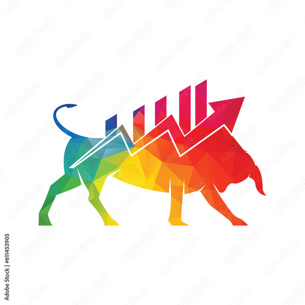 Obraz premium Financial bull logo design. Trade Bull Chart, finance logo. Economy finance chart bar business productivity logo icon.