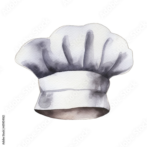 Hand Drawn Watercolor Baking Hat Clip Art Illustration. Isolated elements on white background. Kitchen utensils clipart for bakery decoration or for cookbooks, projects, menus, or recipe books.
