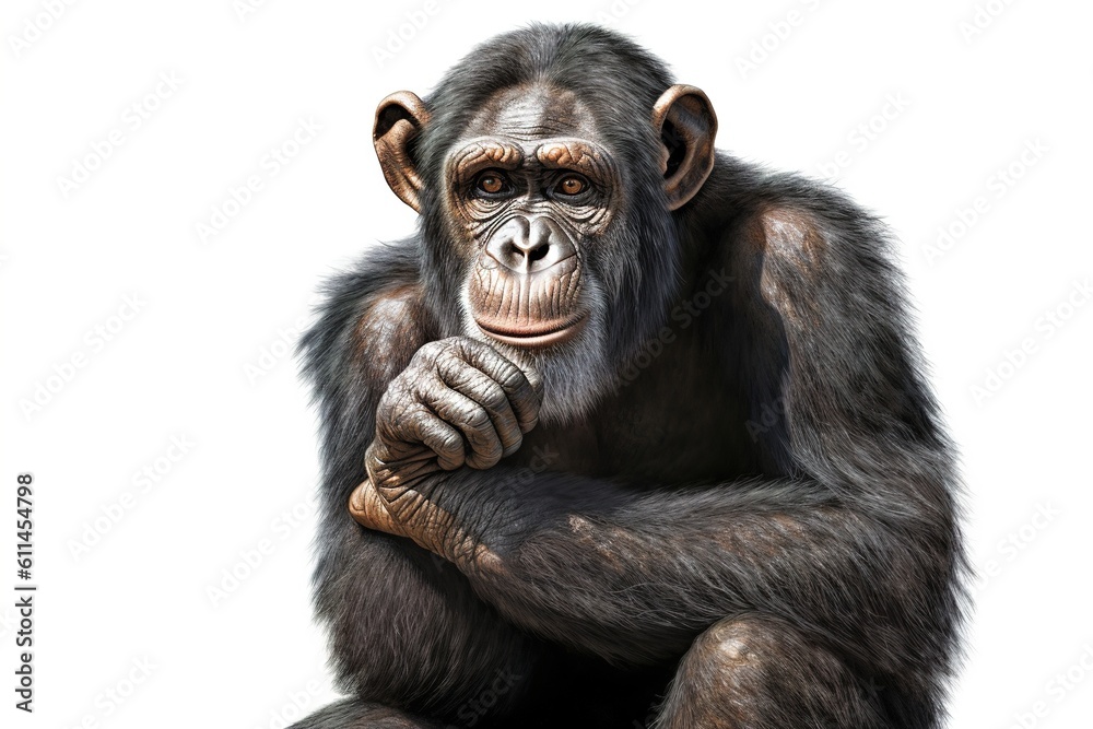 chimpanzee isolated on white background. Generated by AI.