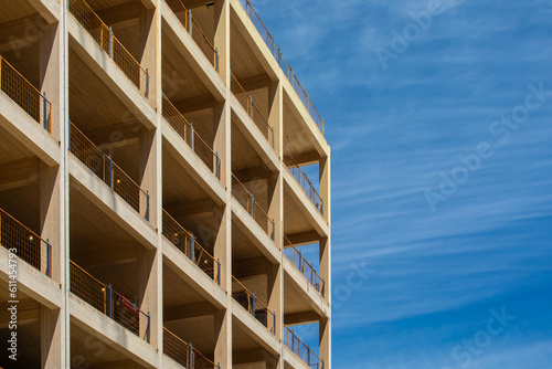 An engineered timber multi story green, sustainable residential high rise apartment building construction project showing teh wooden floors, ceilings and walls