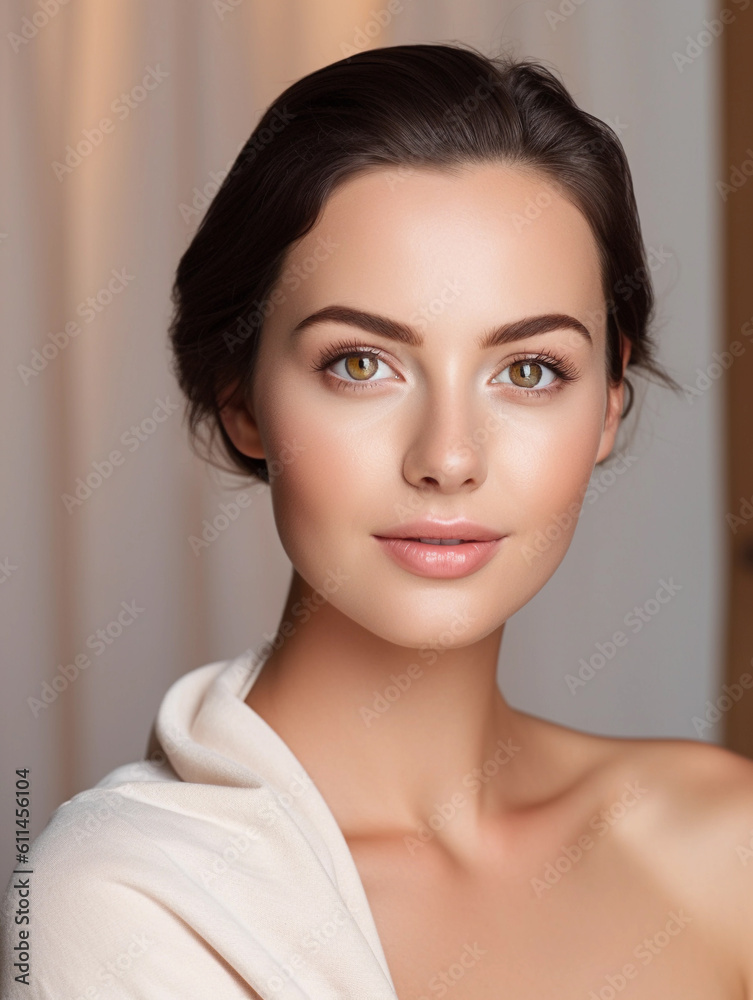 Beautiful young woman with clean skin. Advertisement. AI generated Beautiful young woman with clean skin. Advertisement. AI generated