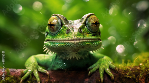 portrait glasses animal green lizard scale close-up wildlife iguana reptile. Generative AI.