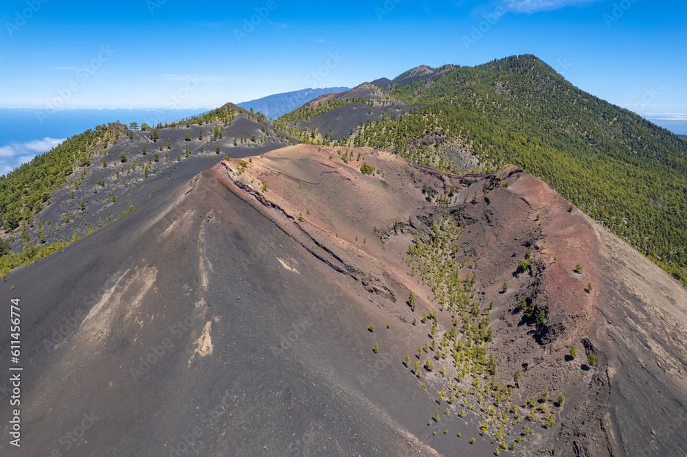 Aerial view of Volcanic craters in La Palma – Cumbre Vieja volcano route - Canary Islands