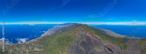 Fototapeta Naklejka Na Ścianę i Meble -  Aerial view of Volcanic craters in La Palma – Cumbre Vieja volcano route - Canary Islands