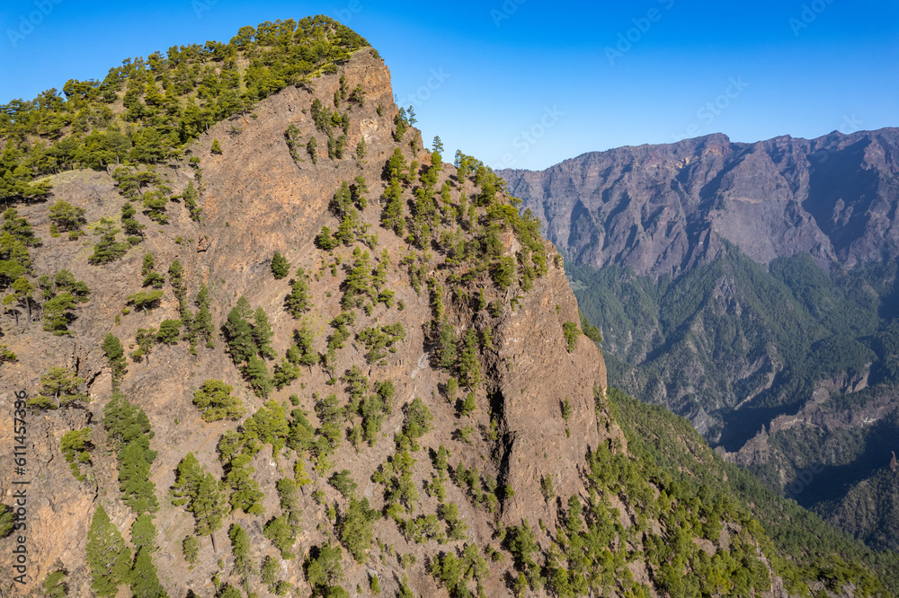 Aerial view of the beautiful Caldera de Taburiente National Park in La Palma - Canary Islands