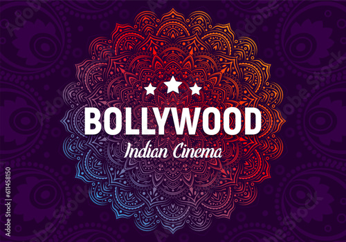 Bollywood indian cinema. Movie banner or poster with ornament. Vector illustration.