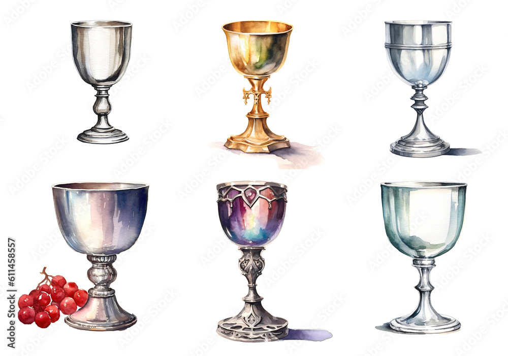 collection of chalice in watercolor design isolated against transparent background collection of chalice in watercolor design isolated against transparent background
