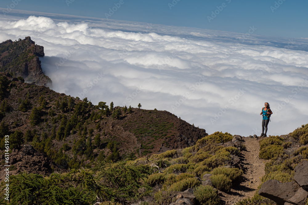 Sunrise view above the clouds at the beautiful Caldera de Taburiente National Park in La Palma - Canary Islands