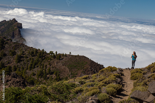 Sunrise view above the clouds at the beautiful Caldera de Taburiente National Park in La Palma - Canary Islands