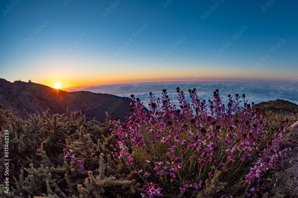Sunset above the clouds at the beautiful Caldera de Taburiente National Park in La Palma - Canary Islands