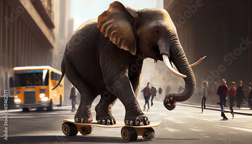 Elephant on Skates created with Generative AI technology