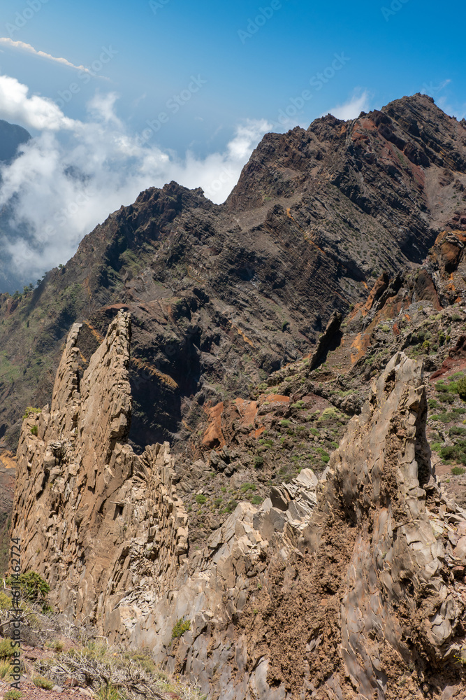 La Palma - Canary Islands - Aerial view of the colorful landscape above the clouds at the beautiful Caldera de Taburiente National Park La Palma - Canary Islands - Aerial view of the colorful landscape above the clouds at the beautiful Caldera de Taburiente National Park