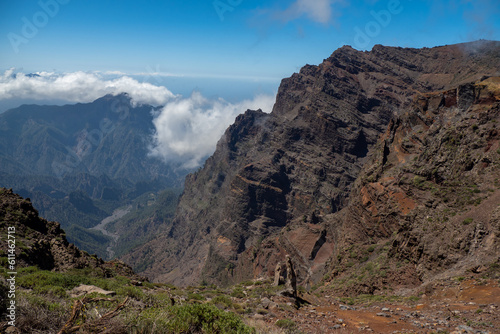 La Palma - Canary Islands - Aerial view of the colorful landscape above the clouds at the beautiful Caldera de Taburiente National Park photo