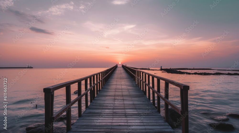  Footbridge sea beach , Meditation by the Sea at Sunset