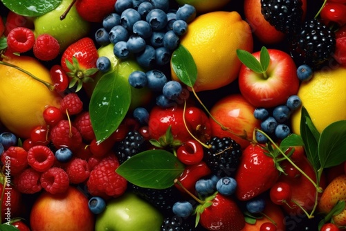 Closeup of Colorful Fresh Fruits. Generative AI